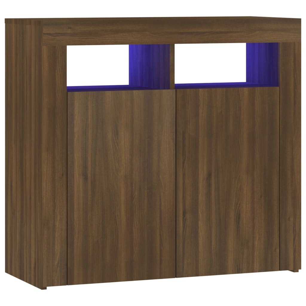 Sideboard with LED Lights Brown Oak 80x35x75 cm