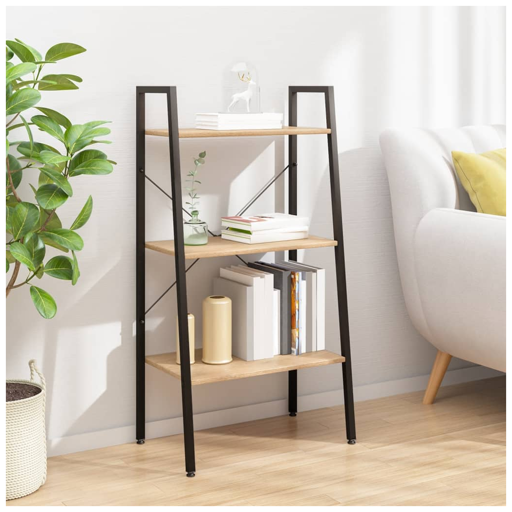 3-Tier Standing Shelf Light Brown and Black 56x35x108 cm