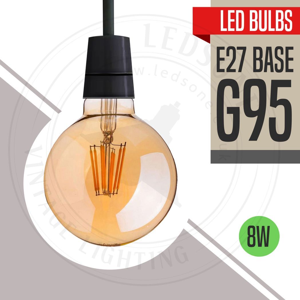 G95 E27 8W Edison Style LED filamen Globe shape  Retro Vintage Amber  bulb