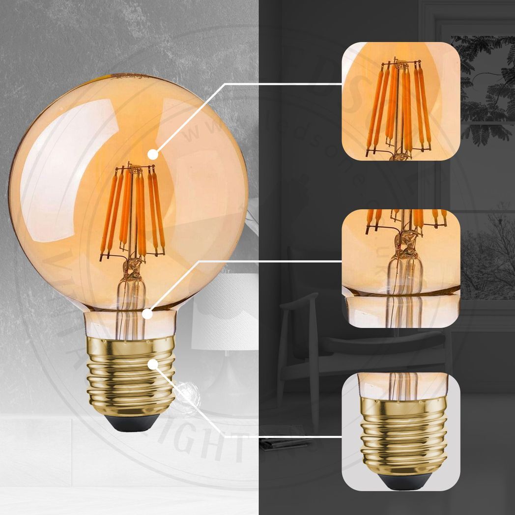 G95 E27 8W Edison Style LED filamen Globe shape  Retro Vintage Amber  bulb