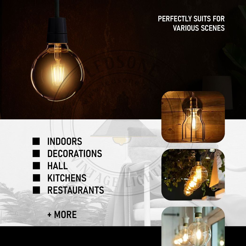 G95 E27 8W Edison Style LED filamen Globe shape  Retro Vintage Amber  bulb