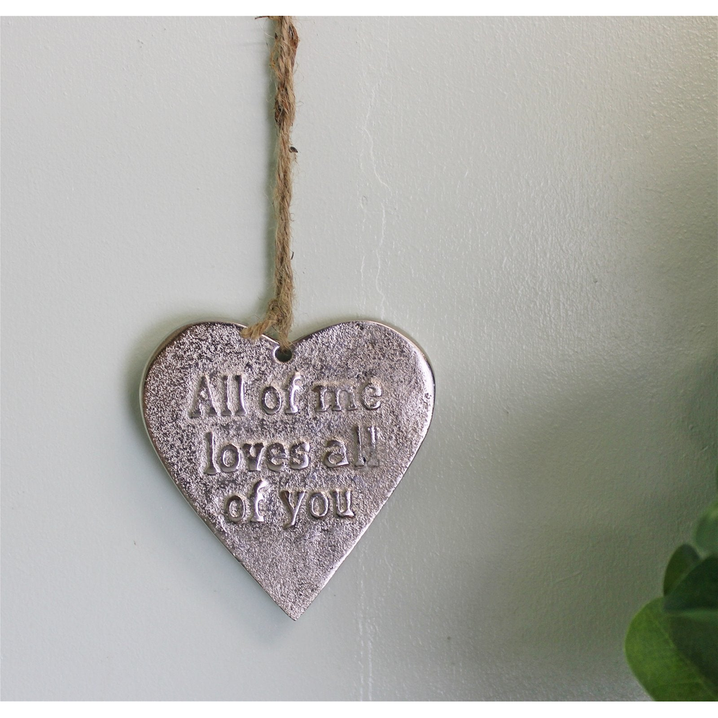 Small Hanging Silver Heart with Love Quote