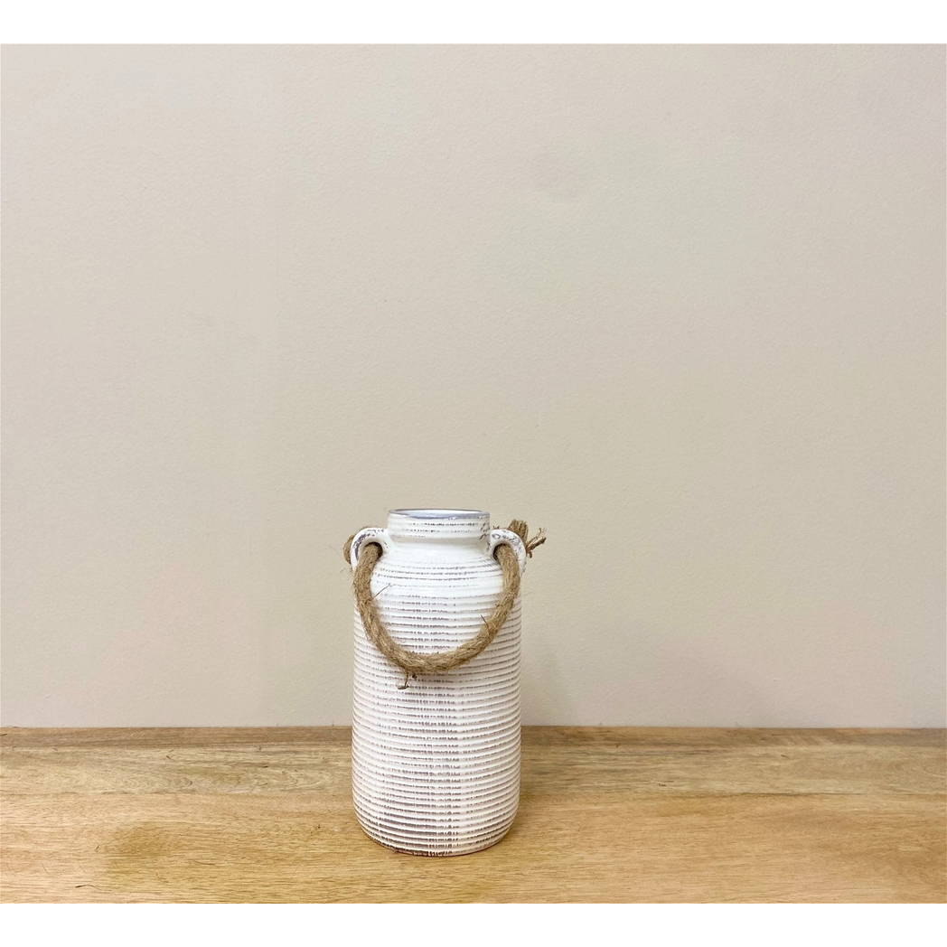 Small Stone Vase with Rope Handle