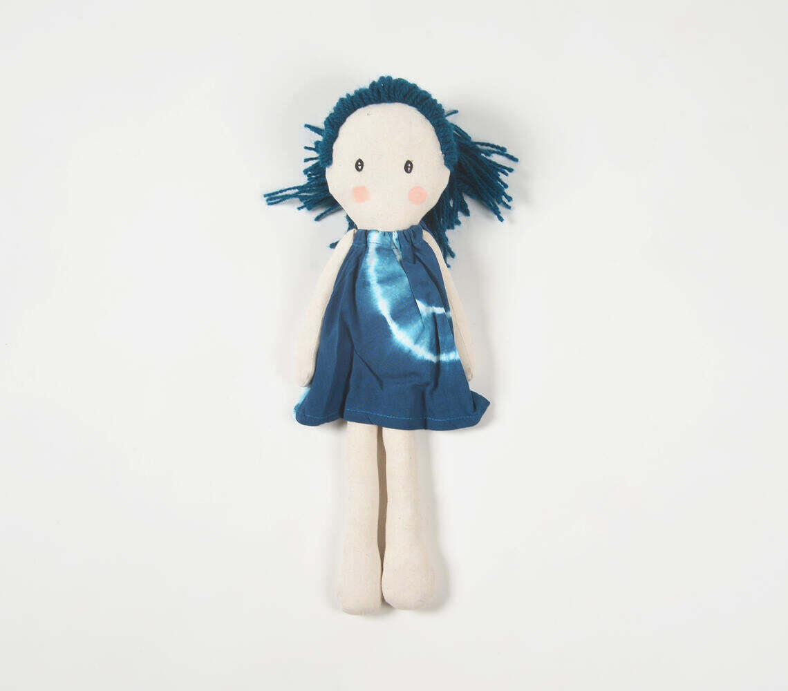 Handmade Blue-Haired Plush Rag Doll