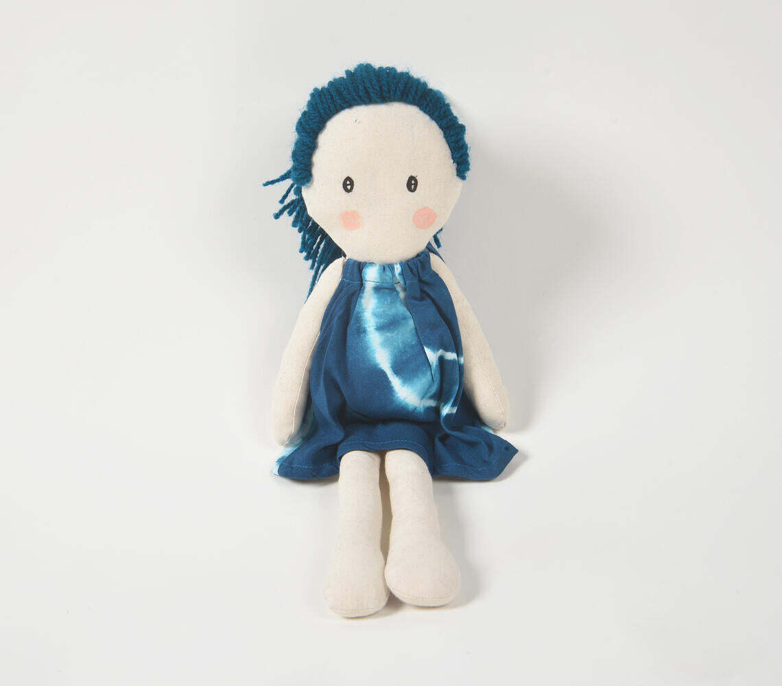 Handmade Blue-Haired Plush Rag Doll