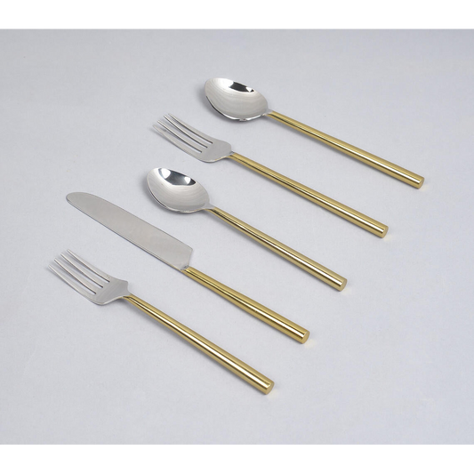 Silver & Gold-Toned Stainless Steel Flatware (Set of 5)