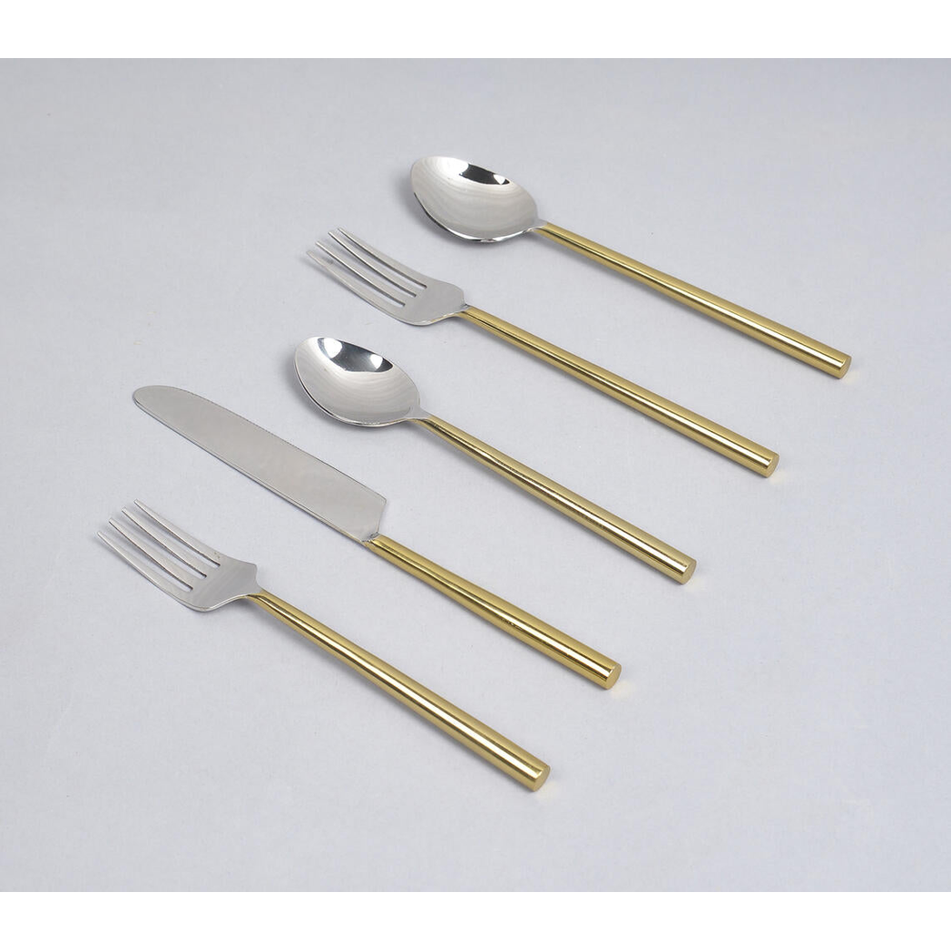 Silver & Gold-Toned Stainless Steel Flatware (Set of 5)