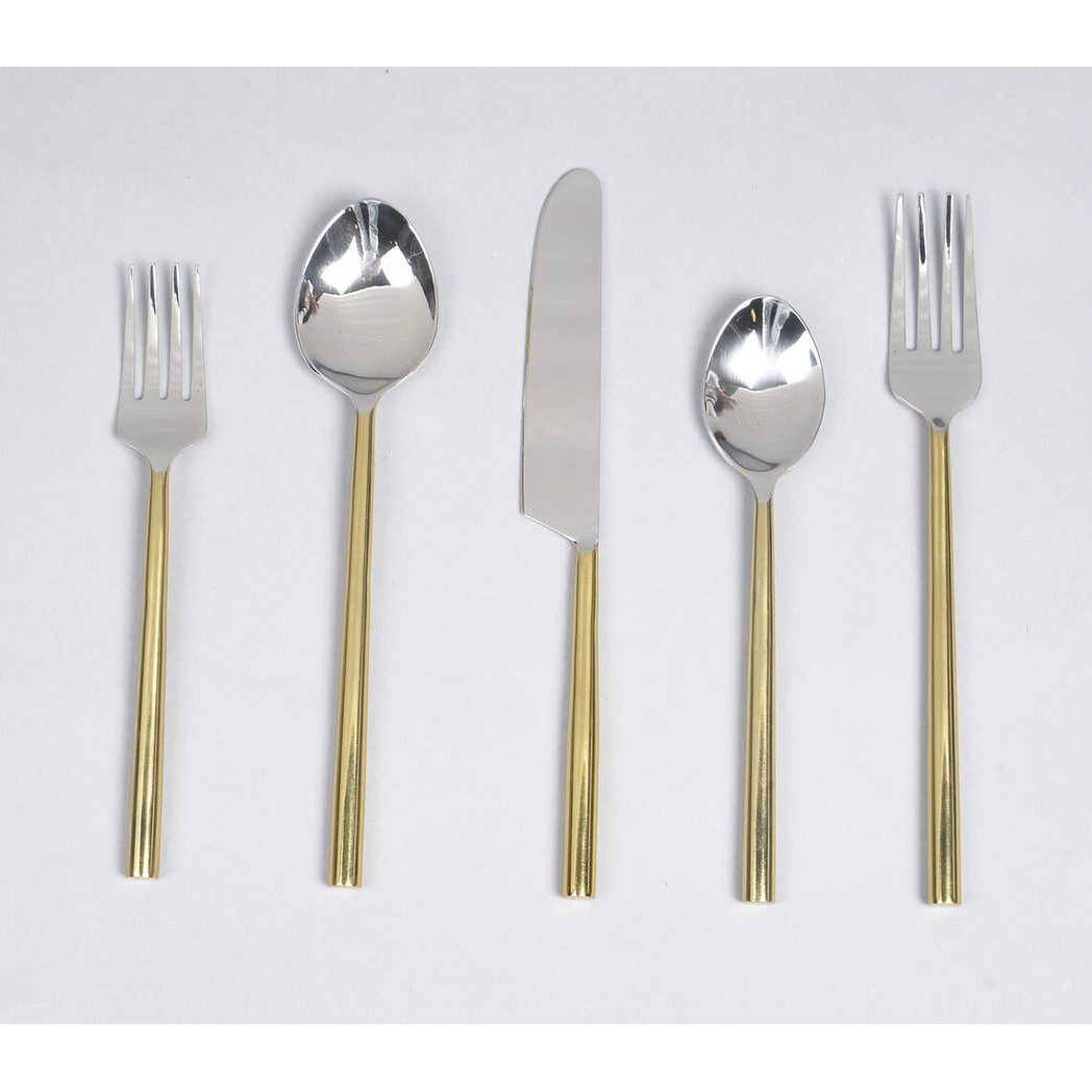 Silver & Gold-Toned Stainless Steel Flatware (Set of 5)