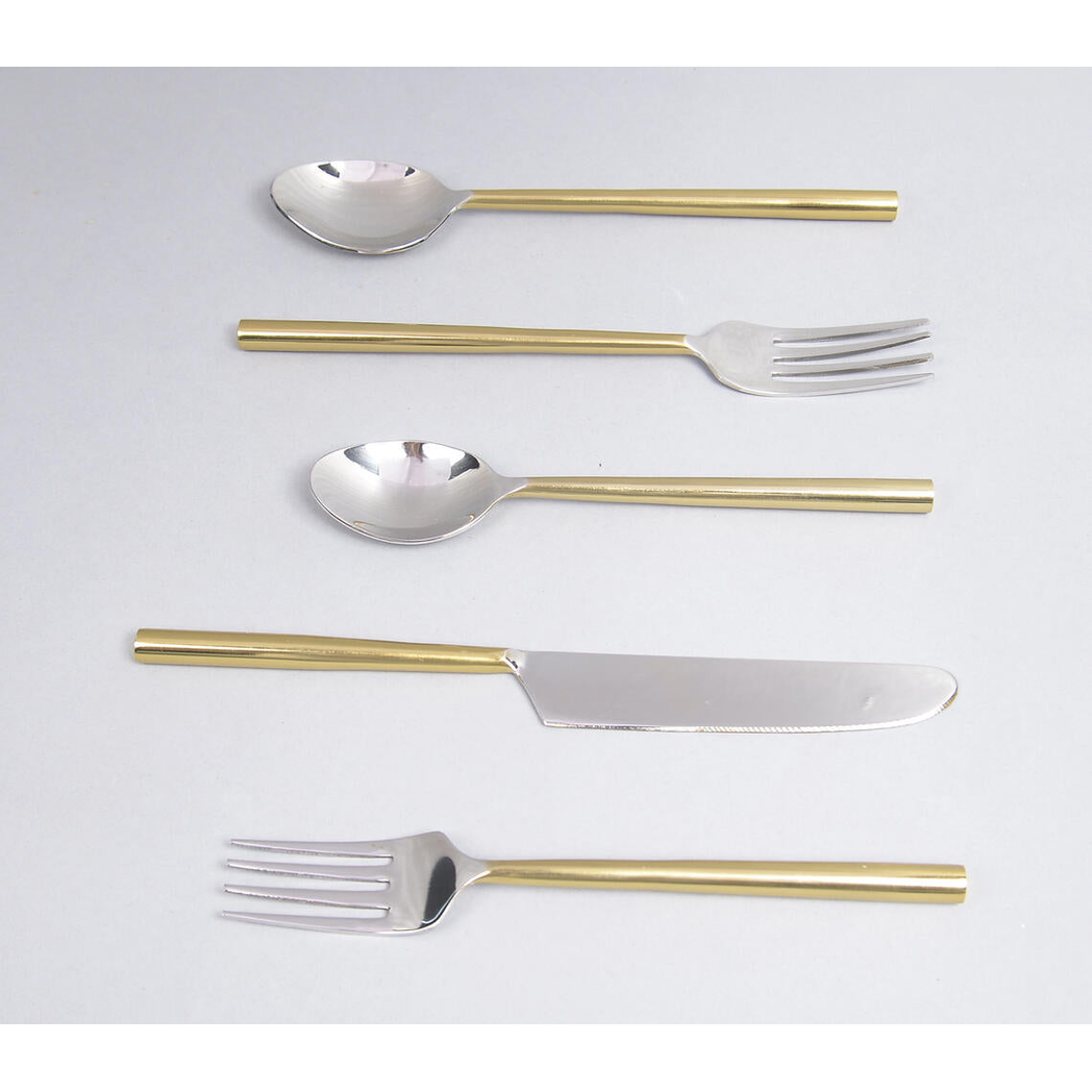 Silver & Gold-Toned Stainless Steel Flatware (Set of 5)