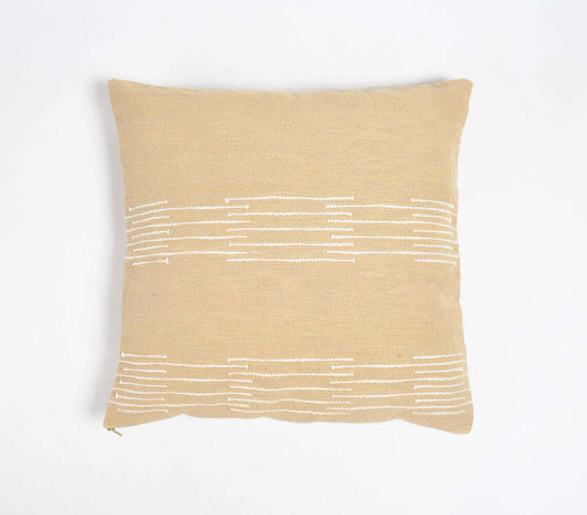 Solid Sand Cushion Cover with Line Embroidery