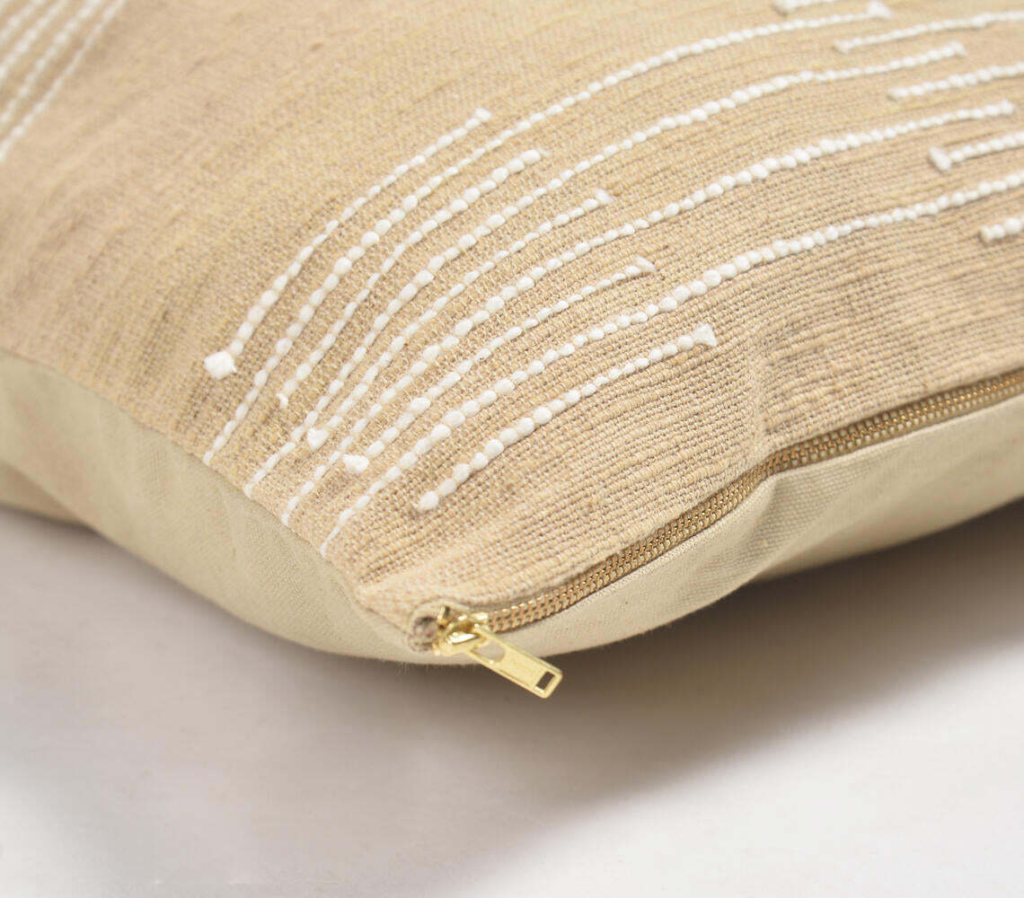 Solid Sand Cushion Cover with Line Embroidery