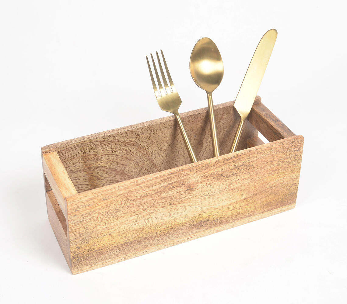 Raw Textured Mango Wood Cutlery Stand