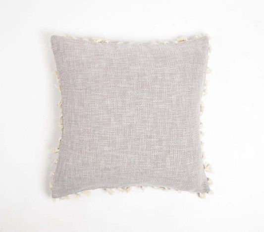 Solid Tasseled Grey Cotton Cushion Cover