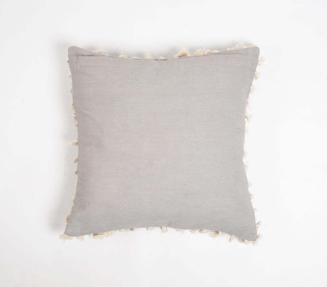 Solid Tasseled Grey Cotton Cushion Cover