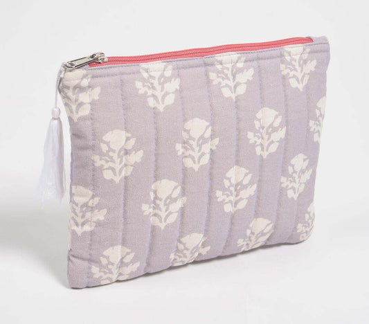 Stripe-Quilted Grey Pouch