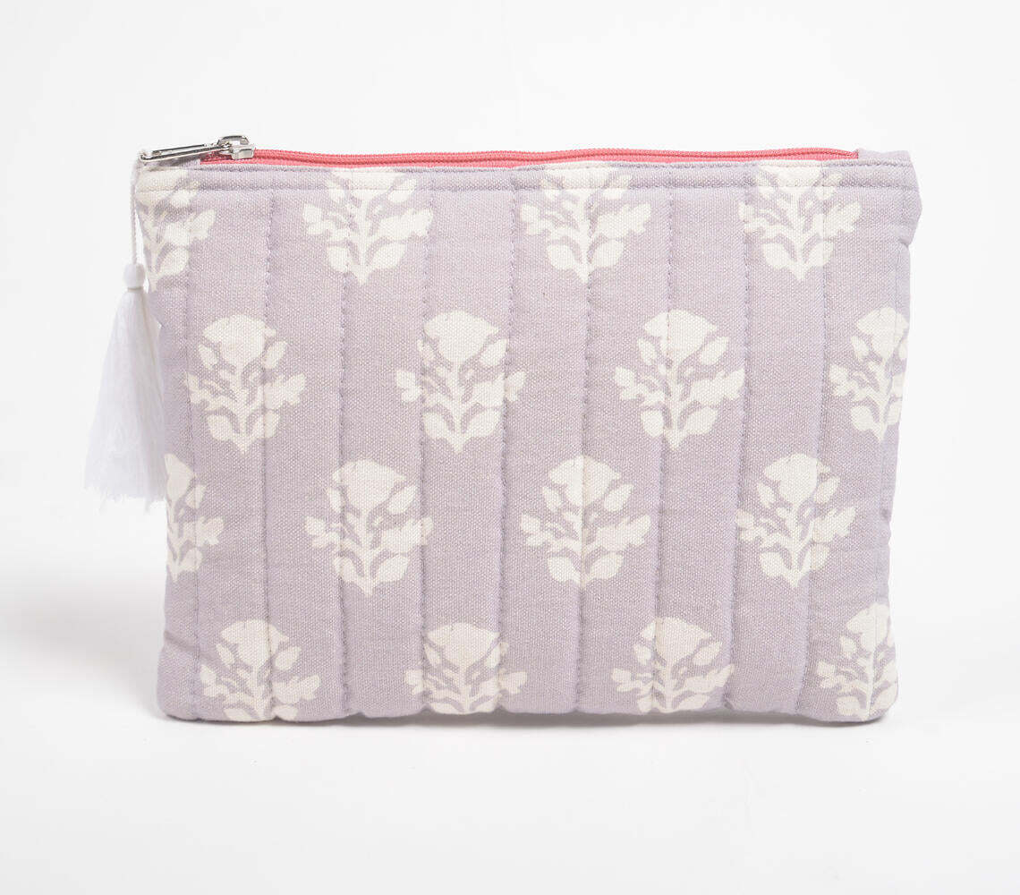 Stripe-Quilted Grey Pouch