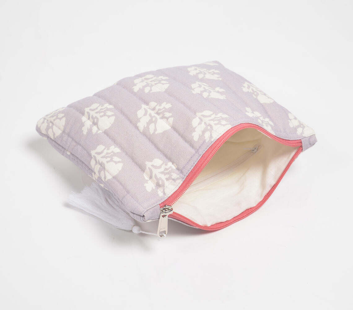 Stripe-Quilted Grey Pouch