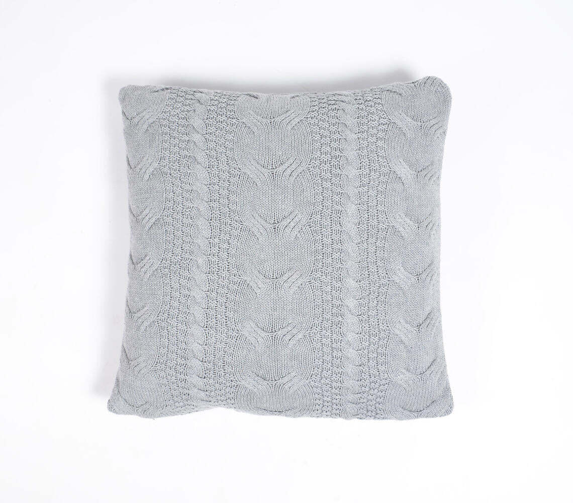 Classic Knitted Cotton Grey Cushion Cover