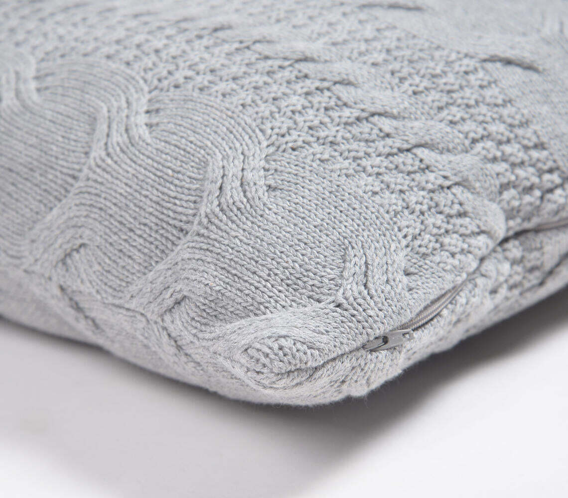 Classic Knitted Cotton Grey Cushion Cover