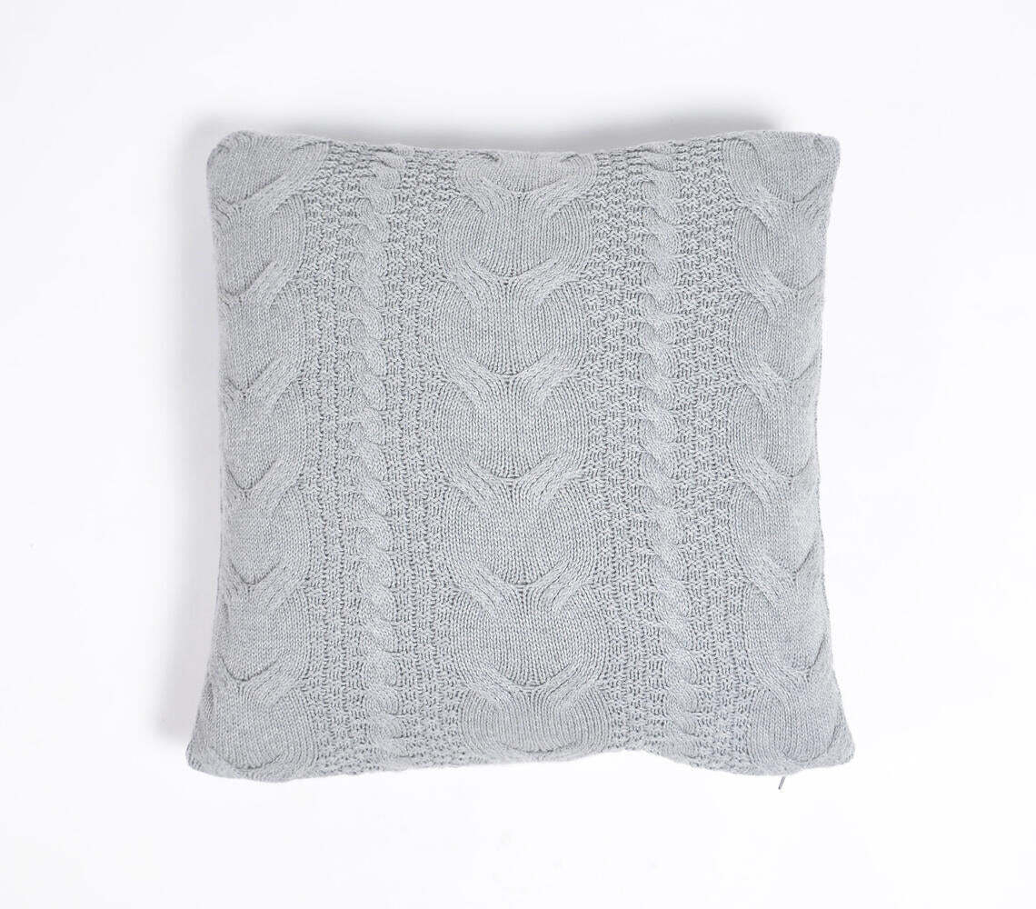 Classic Knitted Cotton Grey Cushion Cover