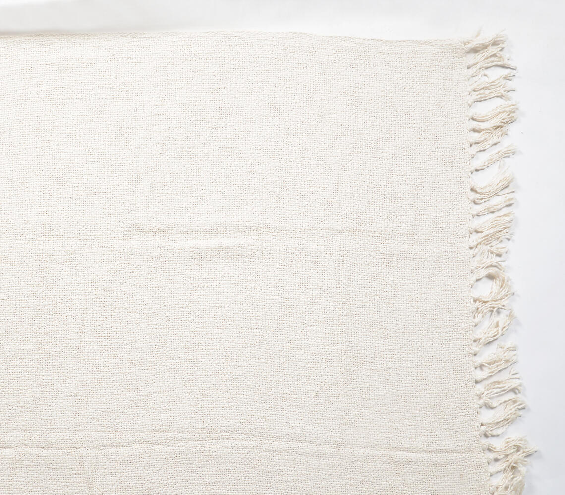 Solid Ivory Cotton Tasseled Throw