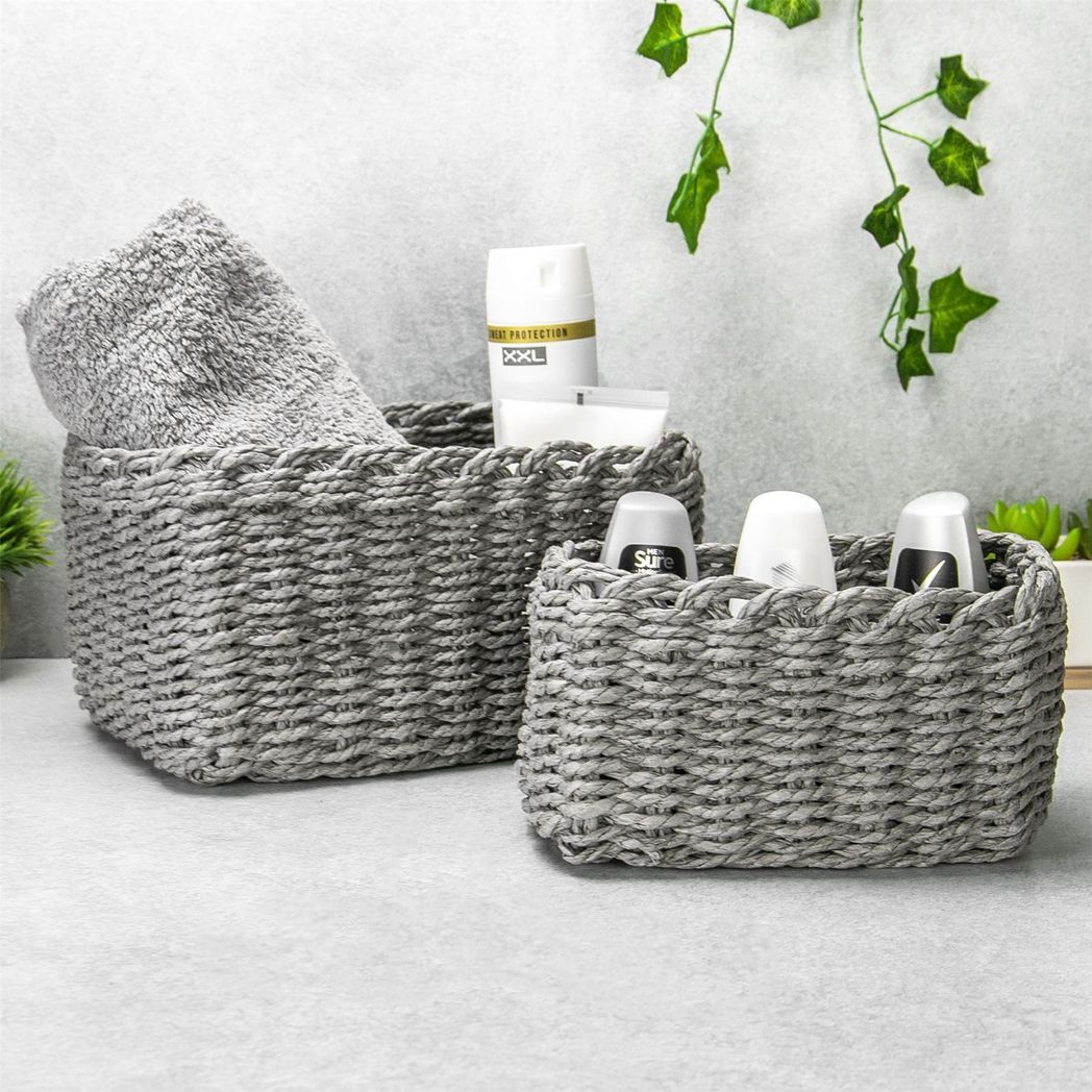 Woven Rope Storage Baskets - Set of 3 Grey | M&W