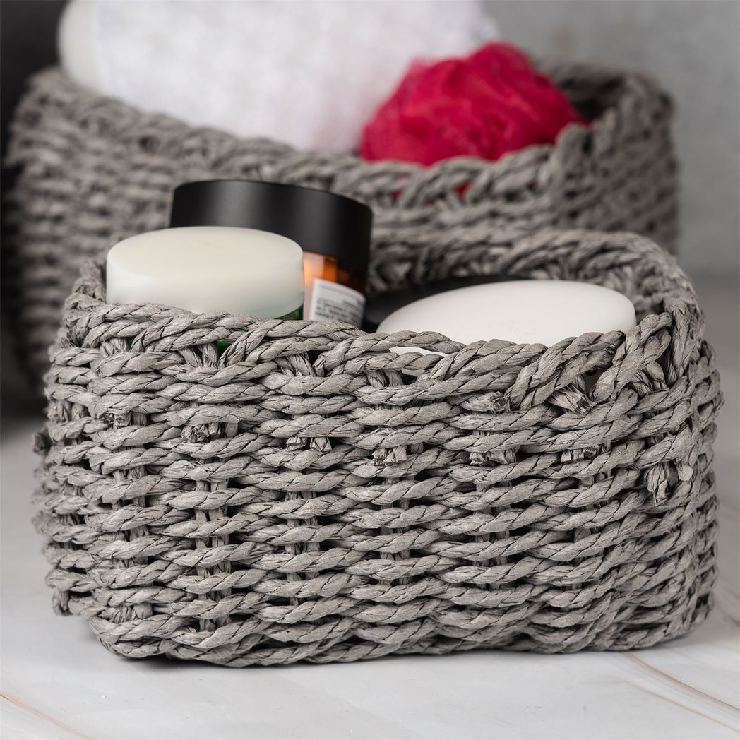 Woven Rope Storage Baskets - Set of 3 Grey | M&W