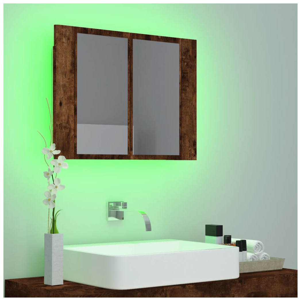 LED Mirror Cabinet Smoked Oak 60x12x45 cm Engineered Wood