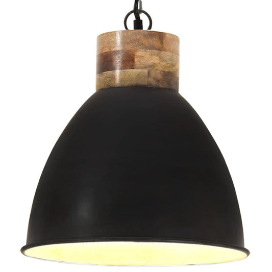 Industrial Hanging Lamp Black Iron & Solid Wood 46 cm E27