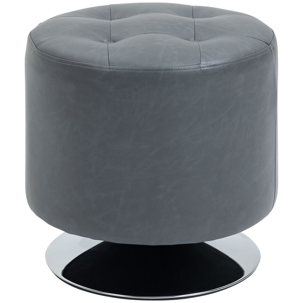 360 Swivel Foot Stool PU Ottoman w/ Thick Padding & Steel Base, Grey