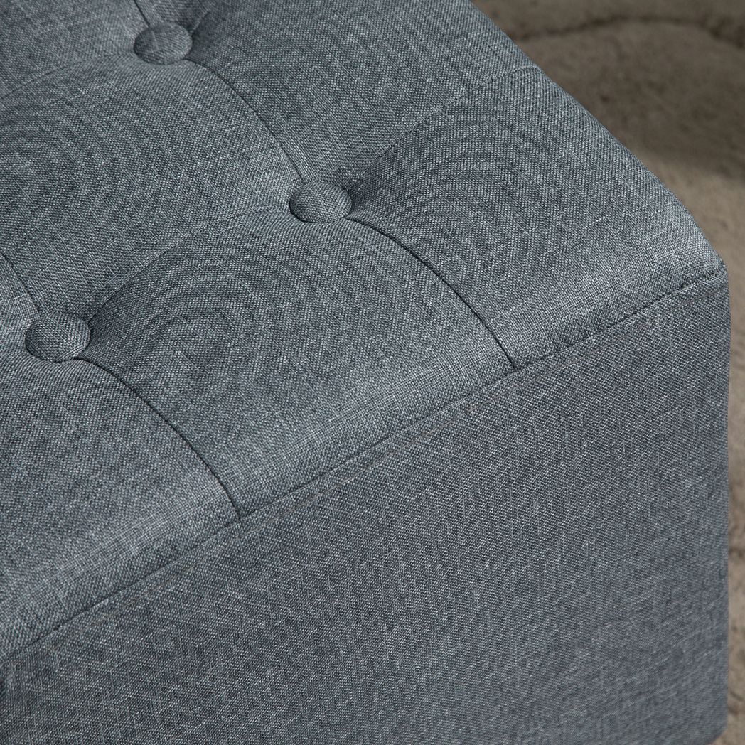 Linen-Look Square Ottoman Footstool Button Tufts Wood Frame Padding Grey