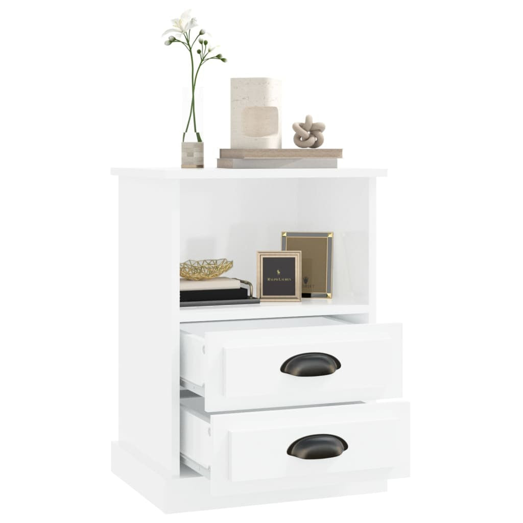 Bedside Cabinet High Gloss White 43x36x60 cm