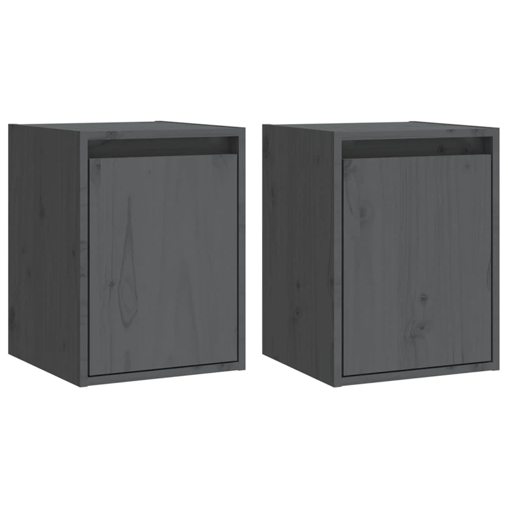 Wall Cabinets 2 pcs Grey 30x30x40 cm Solid Wood Pine