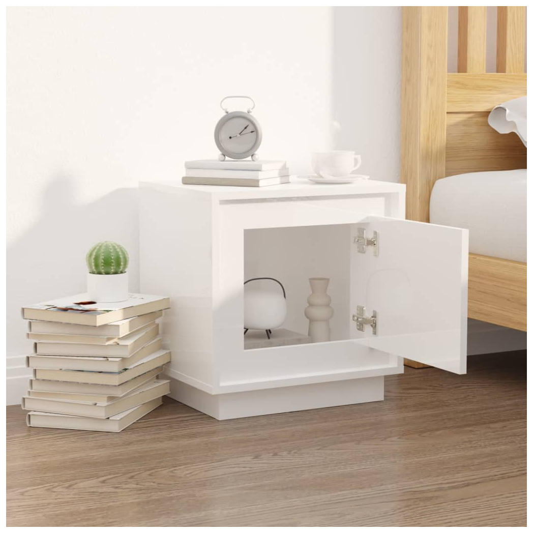 Bedside Cabinet High Gloss White 44x35x45 cm Engineered Wood