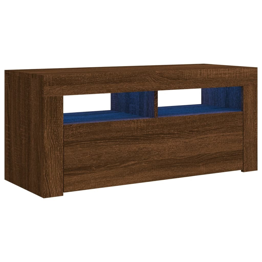 TV Cabinet with LED Lights Brown Oak 90x35x40 cm