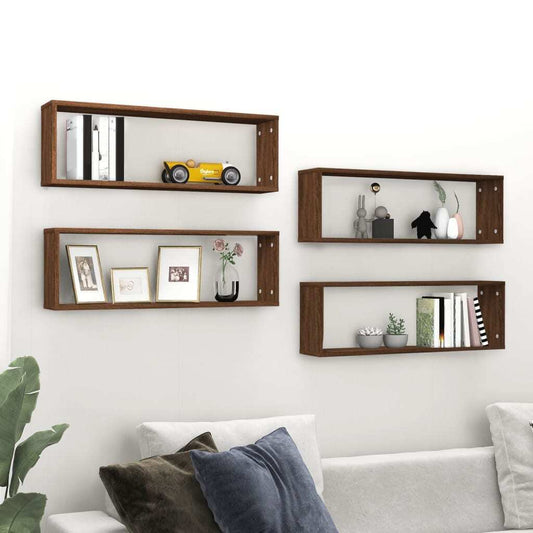 Wall Cube Shelves 4 pcs Brown Oak 80x15x26.5 cm Engineered Wood