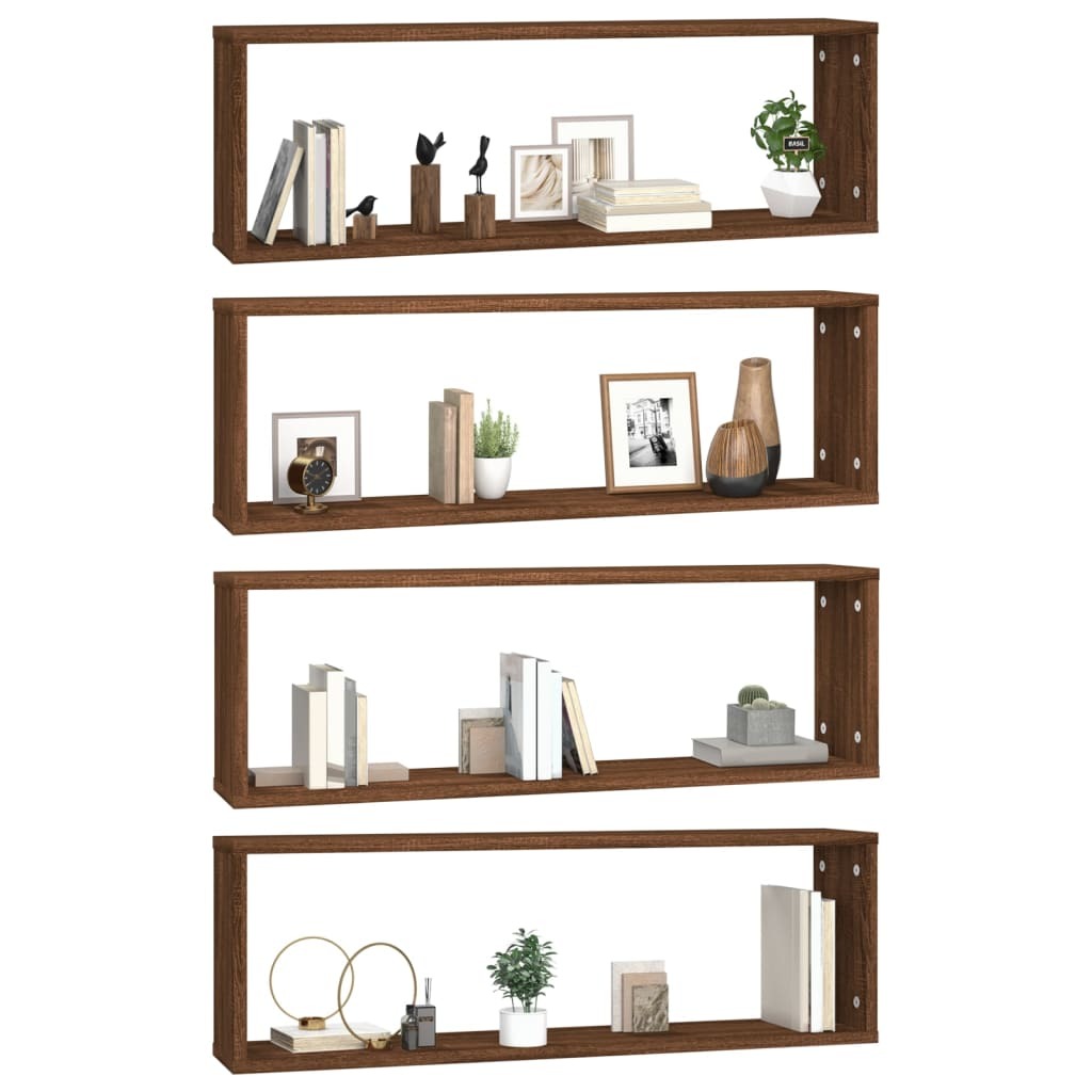 Wall Cube Shelves 4 pcs Brown Oak 80x15x26.5 cm Engineered Wood