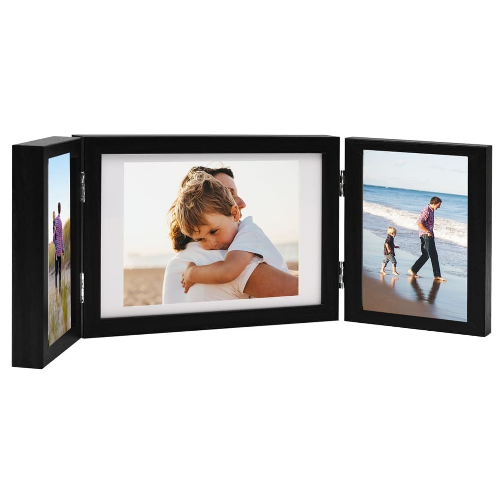 Trifold Photo Frame Collage Black 28x18 cm+2x