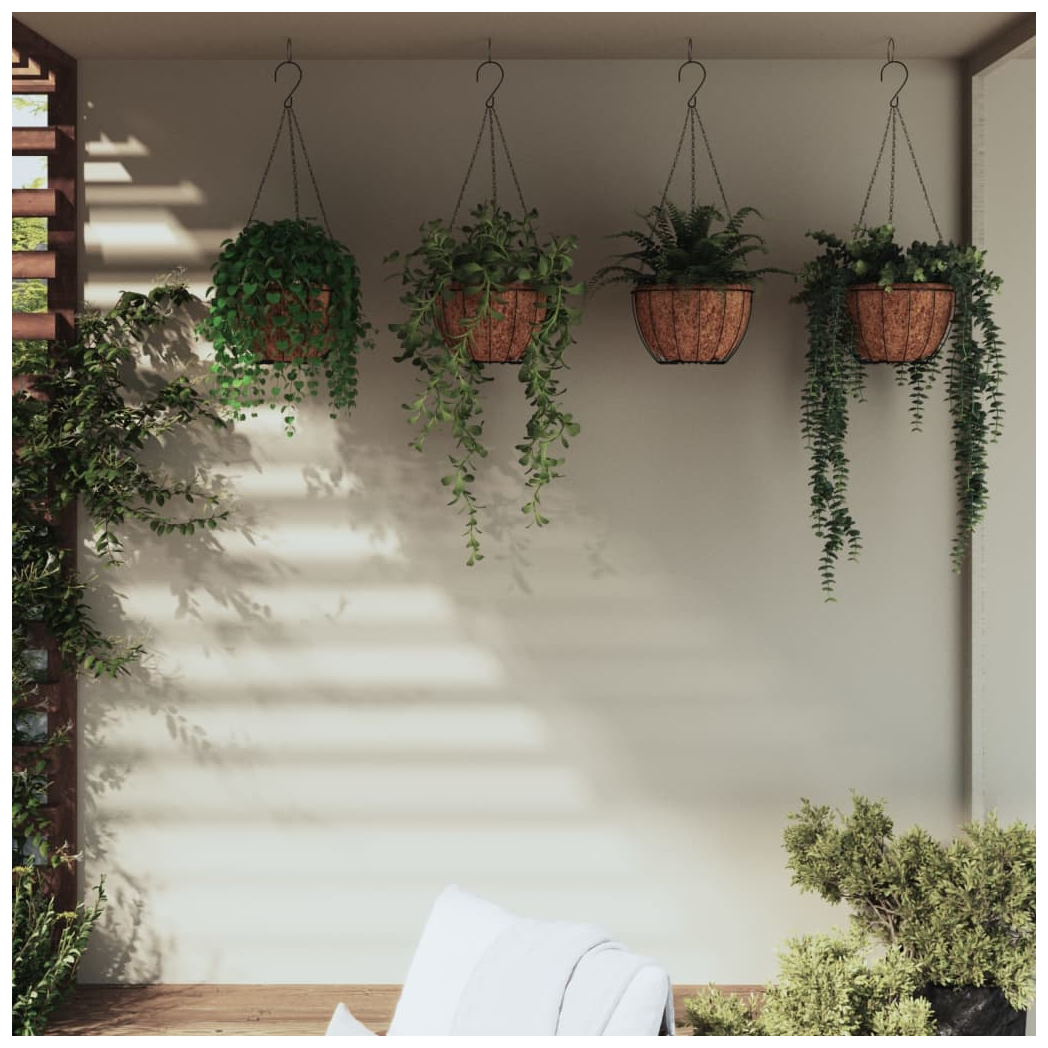 Hanging Planters 4 pcs with Coco Liners Black  35x52 cm Steel