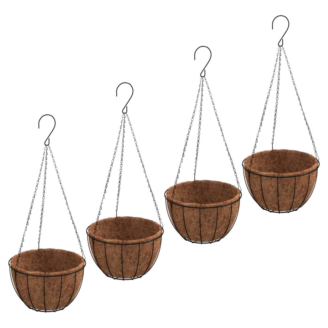 Hanging Planters 4 pcs with Coco Liners Black  35x52 cm Steel