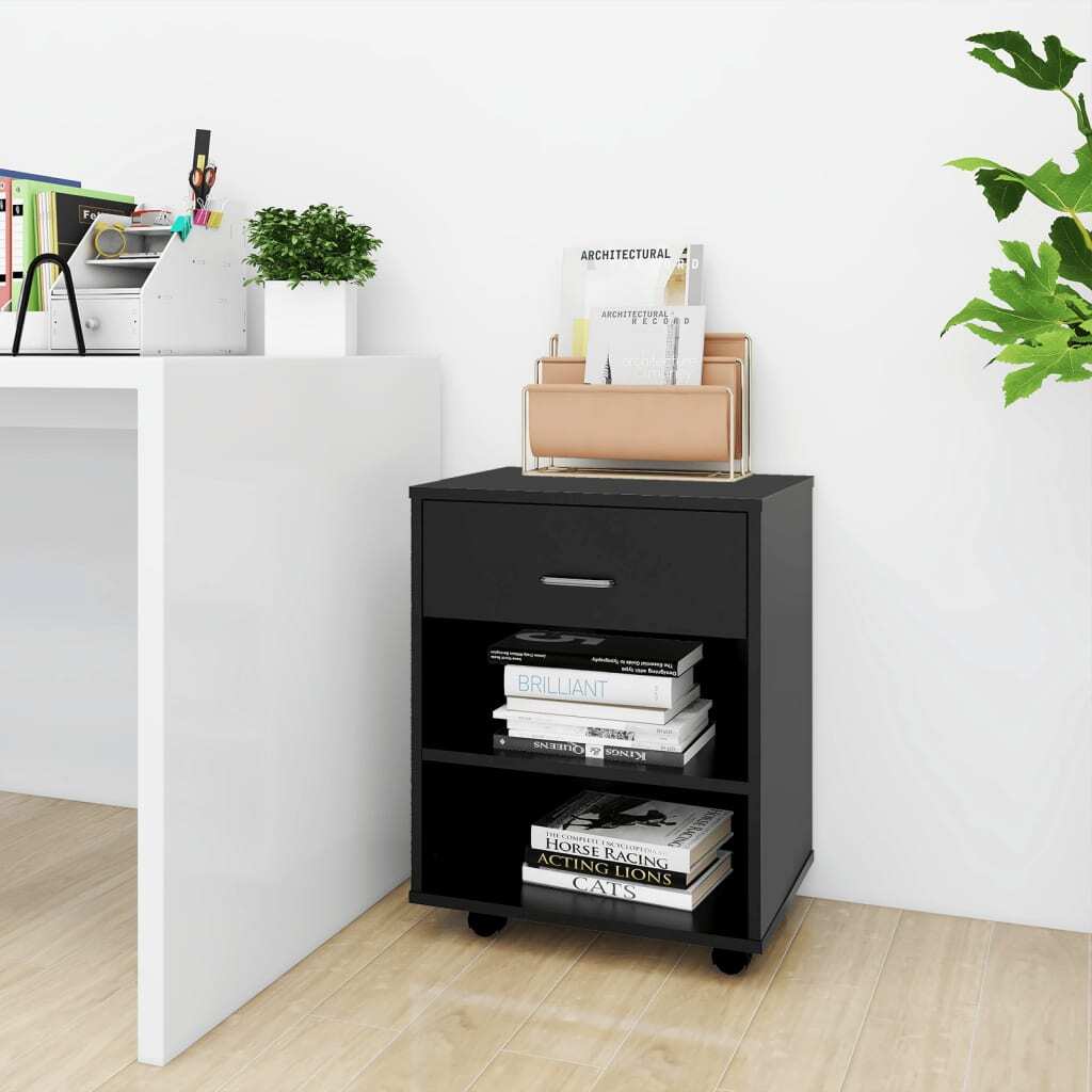 Rolling Cabinet Black 46x36x59 cm Engineered Wood