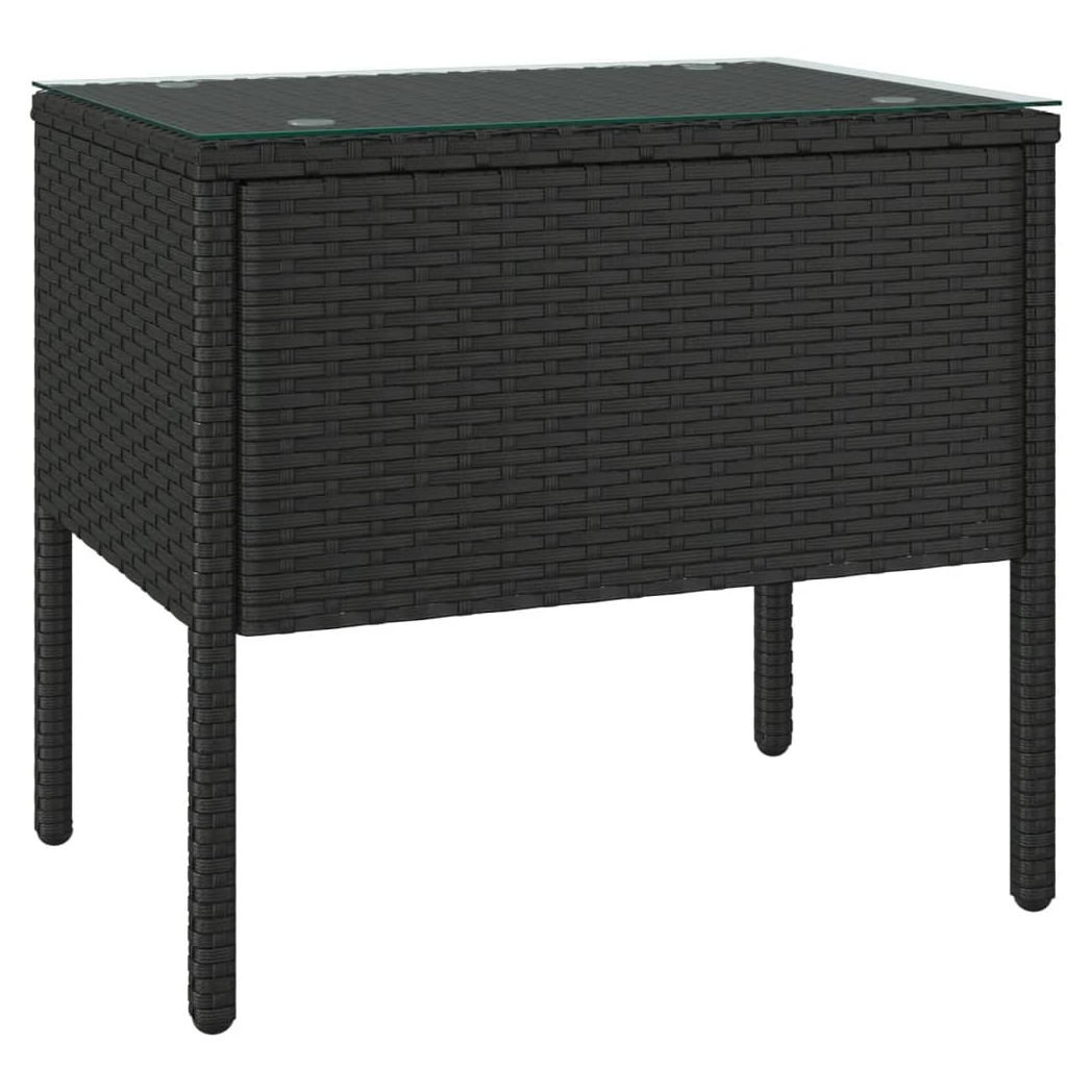 Side Table Black 53x37x48 cm Poly Rattan and Tempered Glass