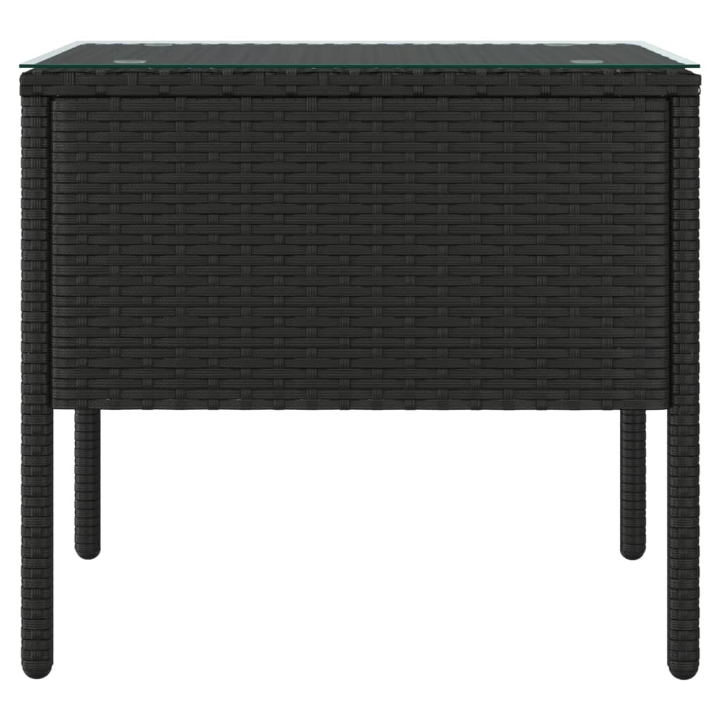 Side Table Black 53x37x48 cm Poly Rattan and Tempered Glass