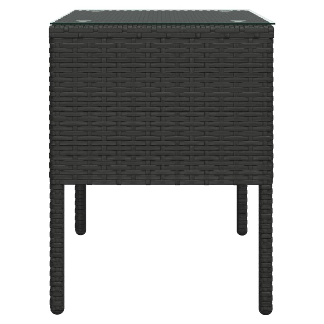 Side Table Black 53x37x48 cm Poly Rattan and Tempered Glass