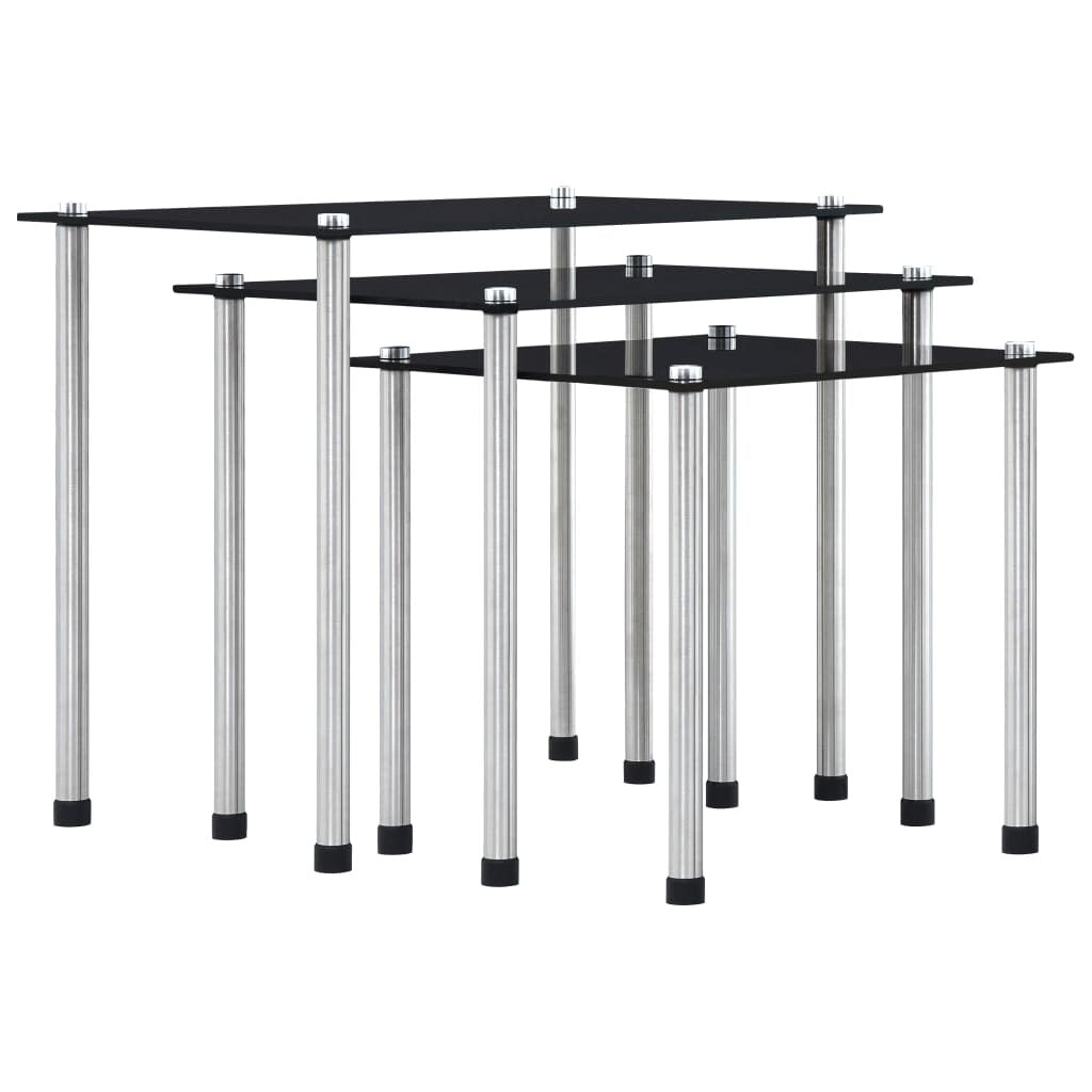 Nesting Tables 3 pcs Black Tempered Glass