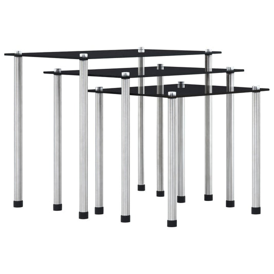 Nesting Tables 3 pcs Black Tempered Glass