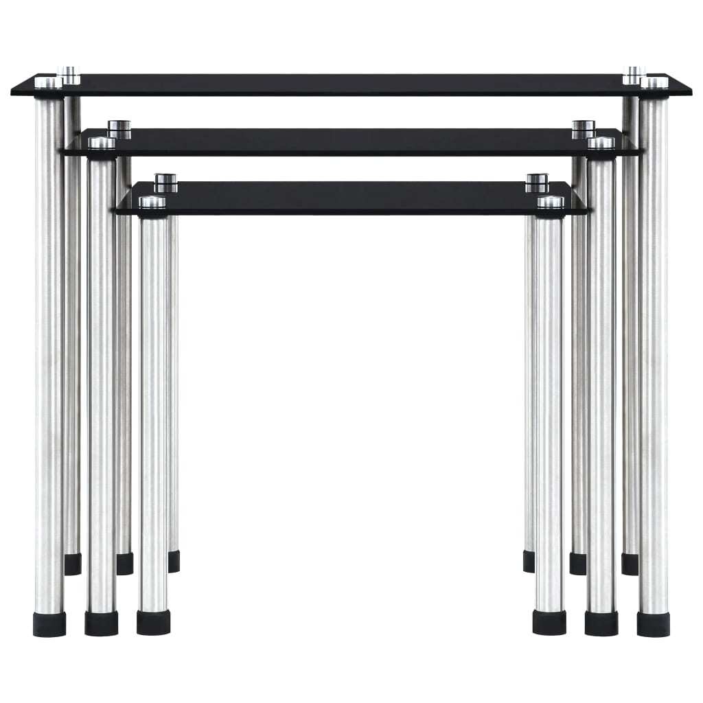 Nesting Tables 3 pcs Black Tempered Glass