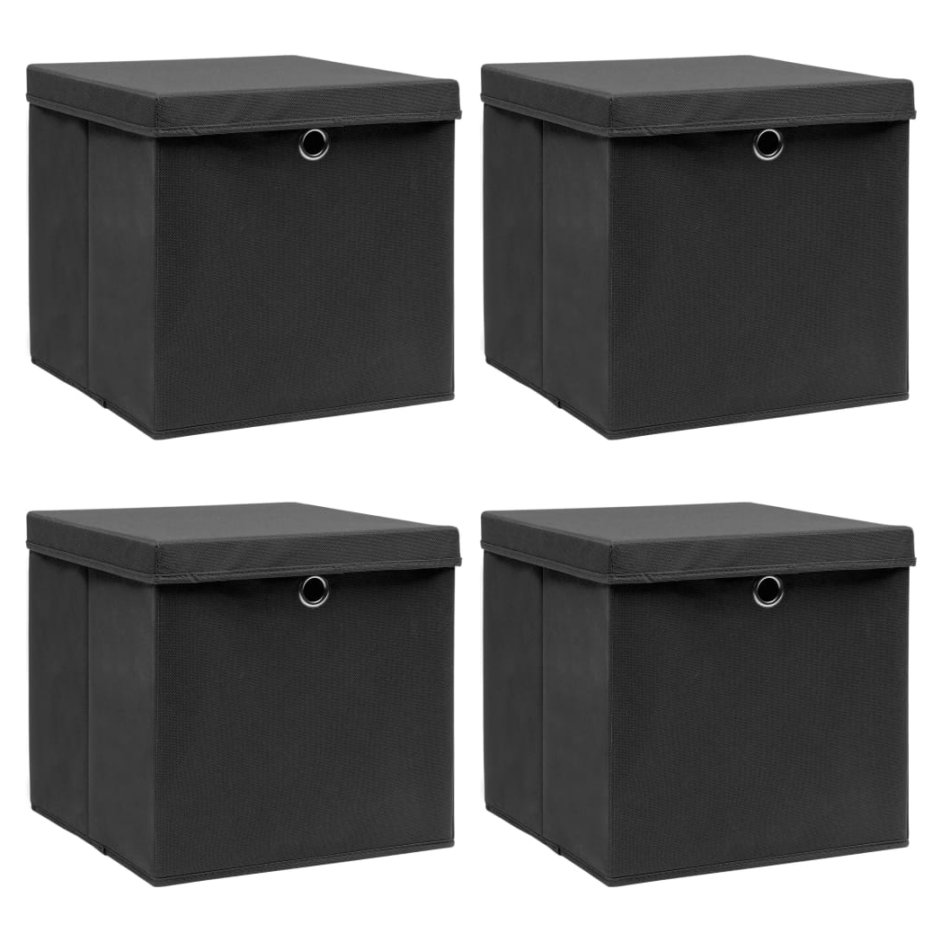 Storage Boxes with Lid 4 pcs Black 32x32x32 cm Fabric