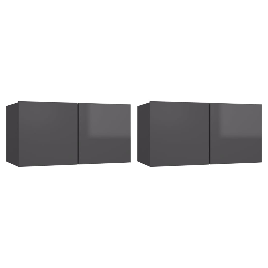 vidaXL Hanging TV Cabinets 2 pcs High Gloss Grey 60x30x30 cm