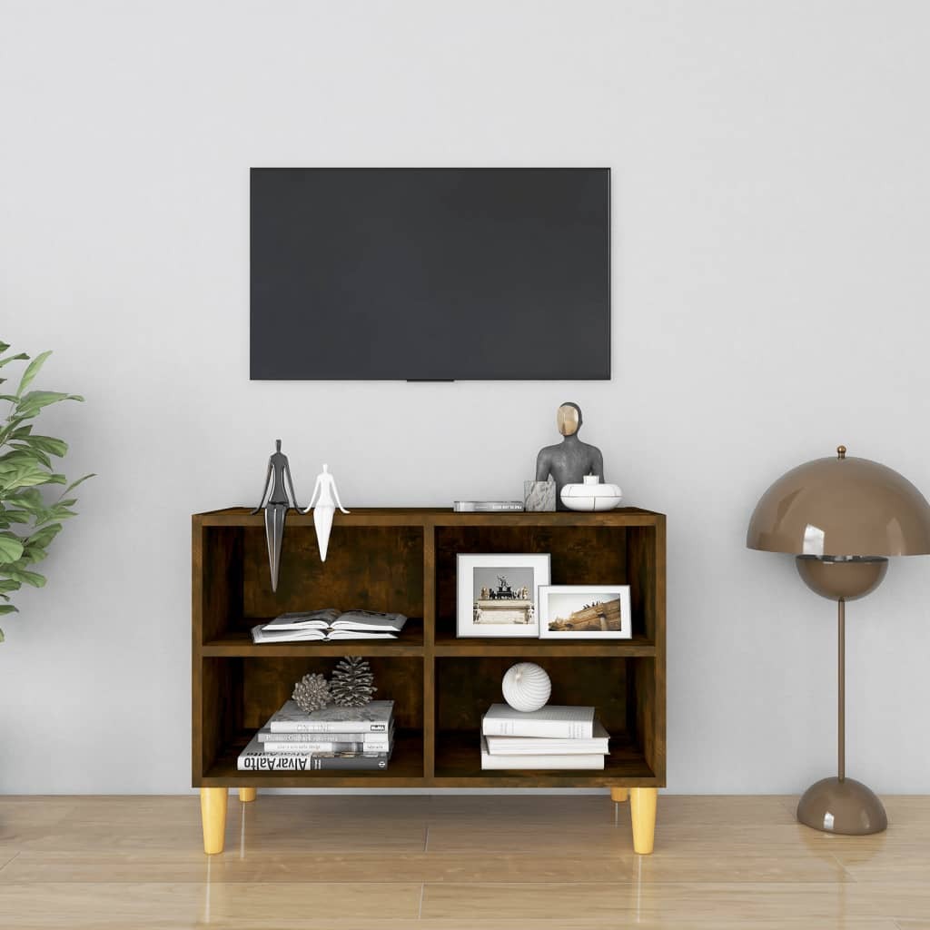 TV Cabinet with Solid Wood Legs Smoked Oak 69.5x30x50 cm